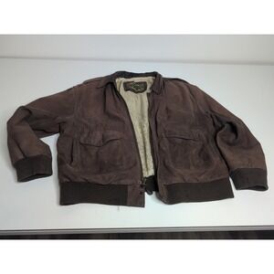 Vintage 1980s Global Identity G3 Leather Bomber Flight Jacket Map Lined Mens L